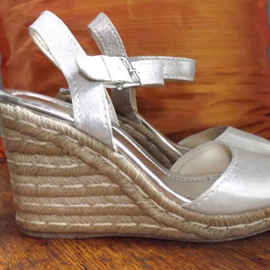 Marc Fisher Silver Metallic Espadrille Wedges